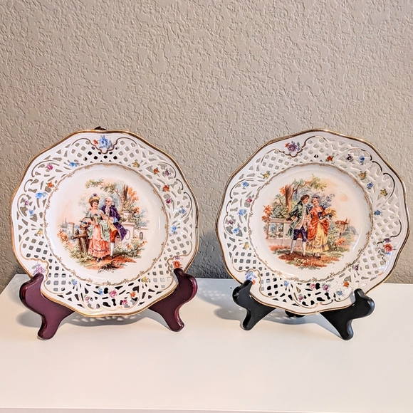 Other - Decorative Porcelain Reticulated Plates with Courting Couple Design